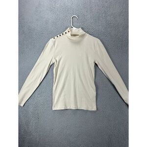 J Crew Sweater Womens Small‎ Beige Mock Neck Pullover Ribbed Button Shoulder NEW